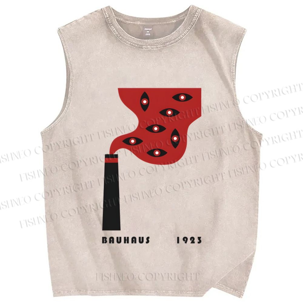 Unisex Bauhaus Art Eyes Printed Washed Tank Top
