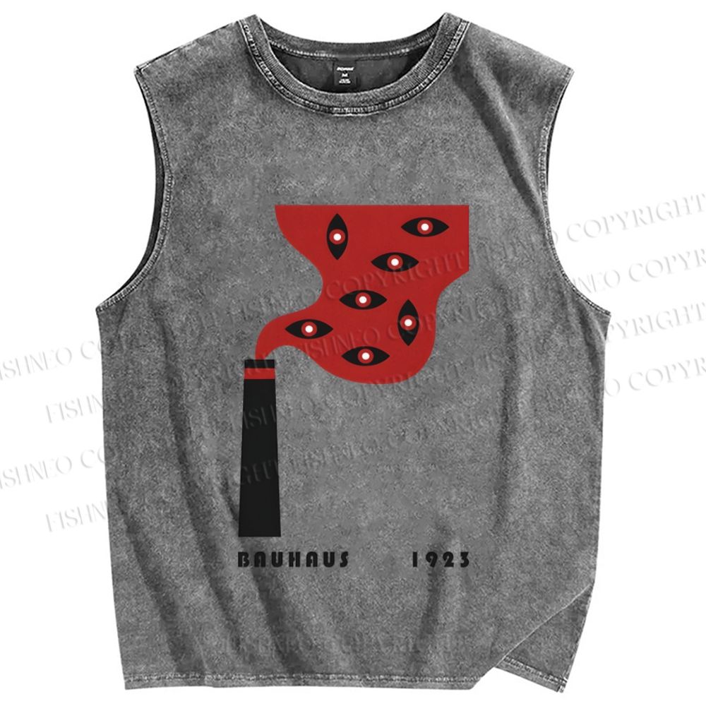 Unisex Bauhaus Art Eyes Printed Washed Tank Top