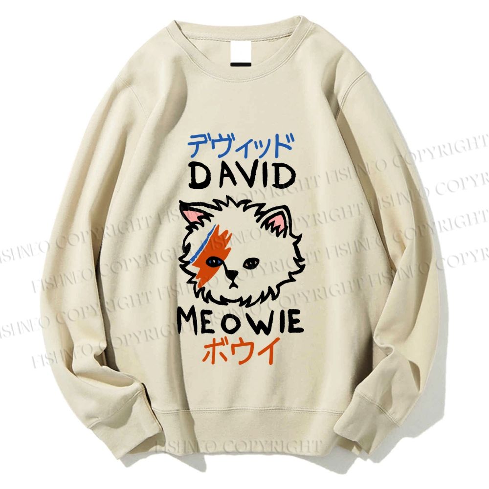 Unisex David Bowie Cat Printed Sweatshirt