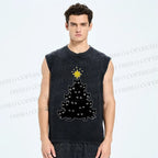 Unisex Black Cat Christmas Tree Printed Washed Tank Top
