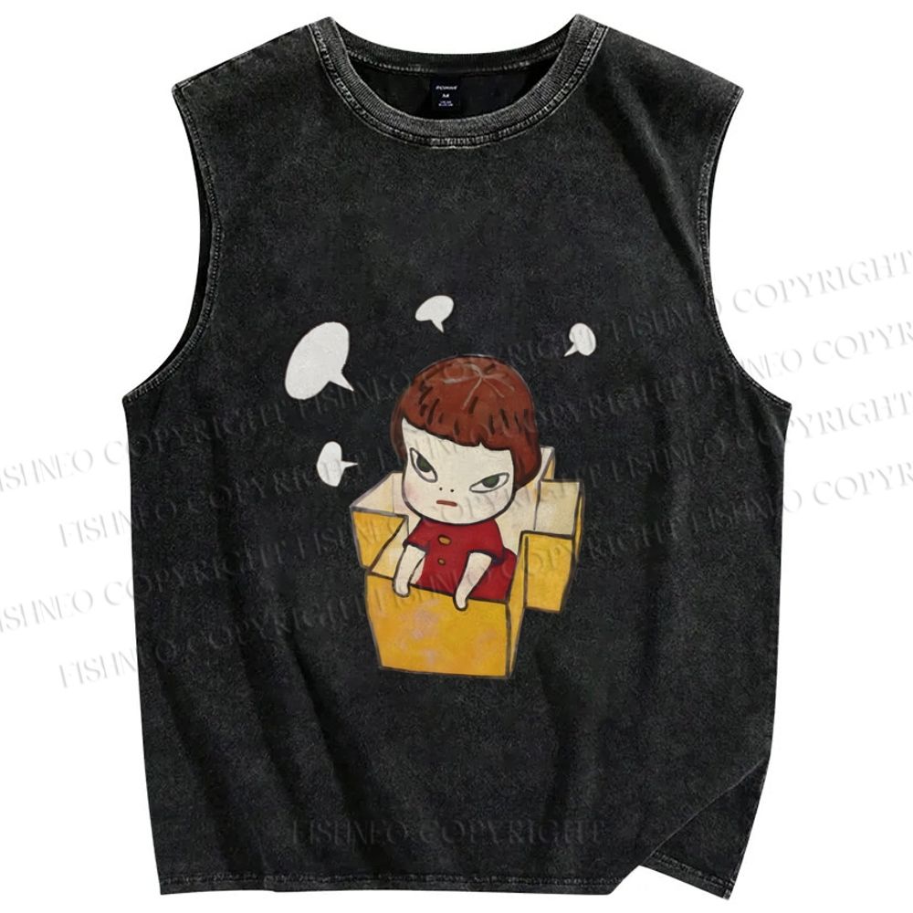 Unisex Yoshitomo Nara Girl In Box Lots Of Ideas Printed Washed Tank Top