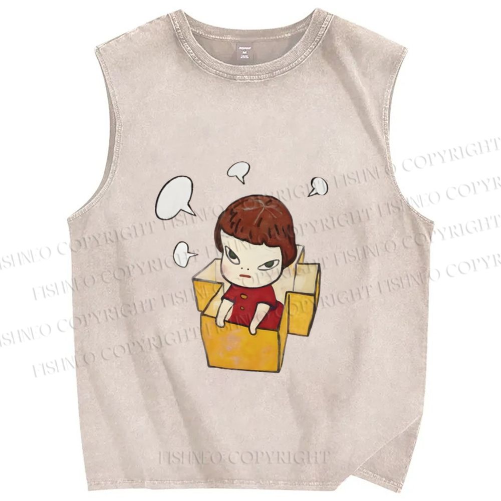 Unisex Yoshitomo Nara Girl In Box Lots Of Ideas Printed Washed Tank Top