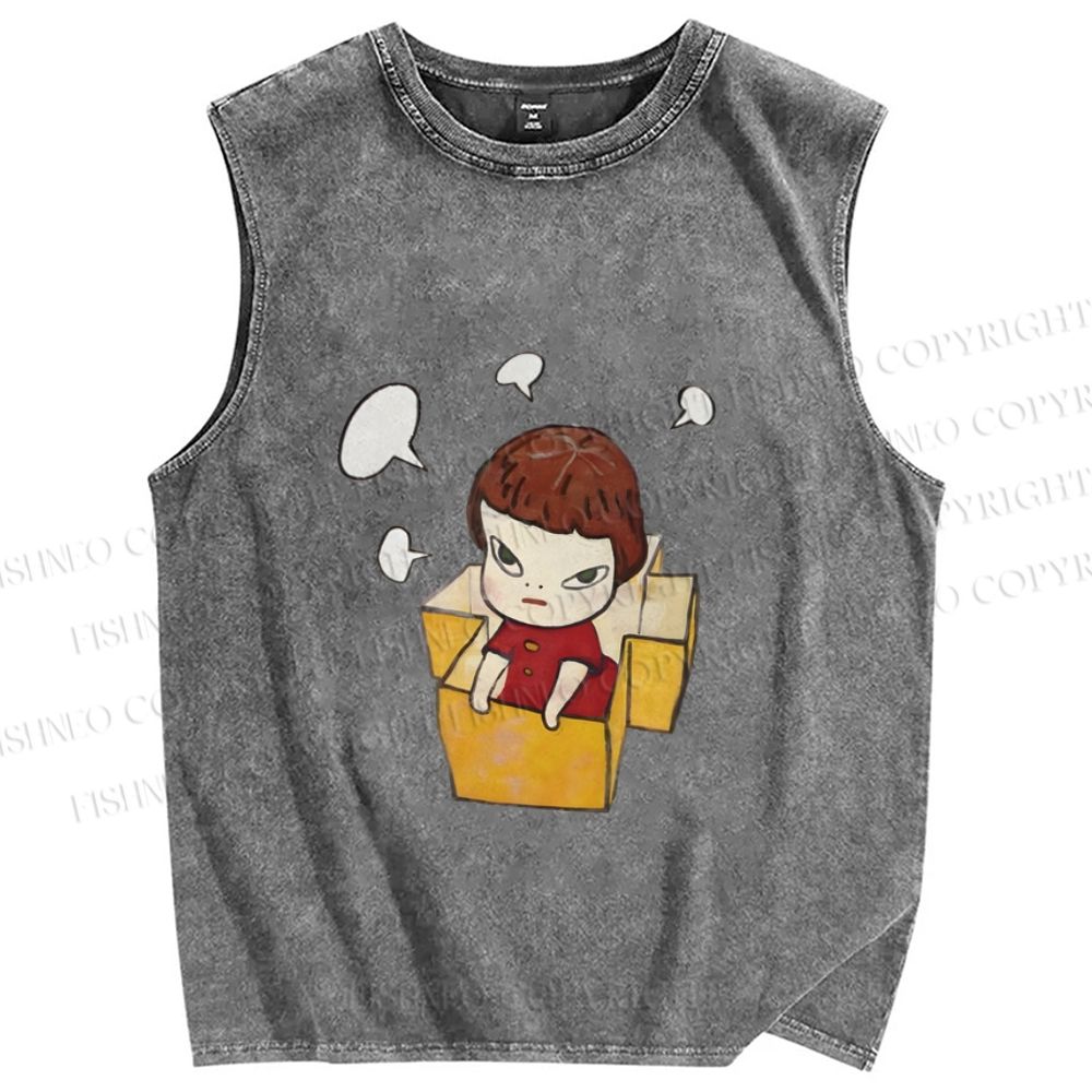 Unisex Yoshitomo Nara Girl In Box Lots Of Ideas Printed Washed Tank Top