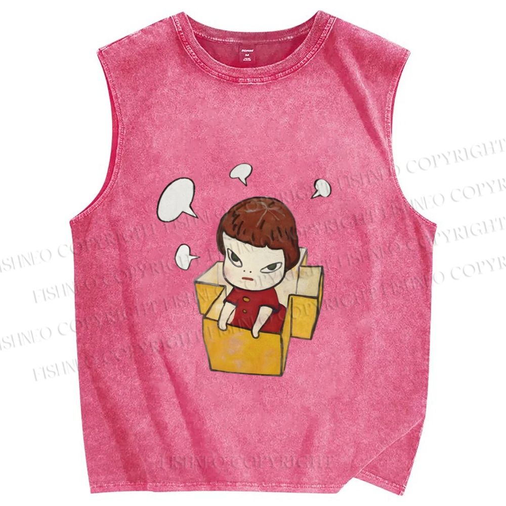 Unisex Yoshitomo Nara Girl In Box Lots Of Ideas Printed Washed Tank Top
