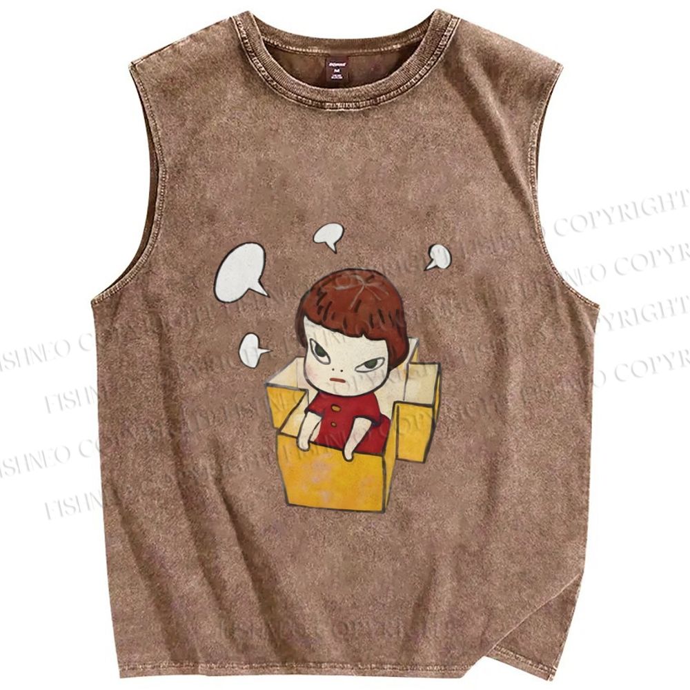 Unisex Yoshitomo Nara Girl In Box Lots Of Ideas Printed Washed Tank Top