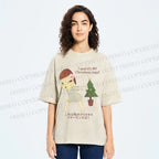 Unisex Yoshitomo Nara Christmas Tree Printed Washed Tee