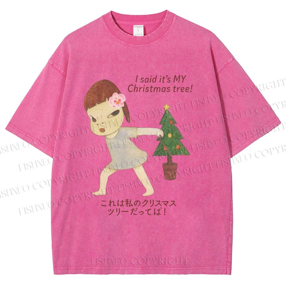 Unisex Yoshitomo Nara Christmas Tree Printed Washed Tee