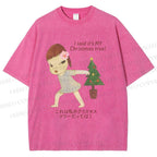 Unisex Yoshitomo Nara Christmas Tree Printed Washed Tee