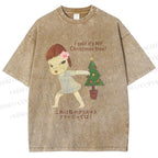 Unisex Yoshitomo Nara Christmas Tree Printed Washed Tee