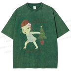 Unisex Yoshitomo Nara Christmas Tree Printed Washed Tee