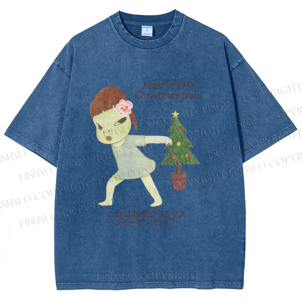 Unisex Yoshitomo Nara Christmas Tree Printed Washed Tee