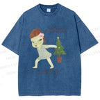 Unisex Yoshitomo Nara Christmas Tree Printed Washed Tee