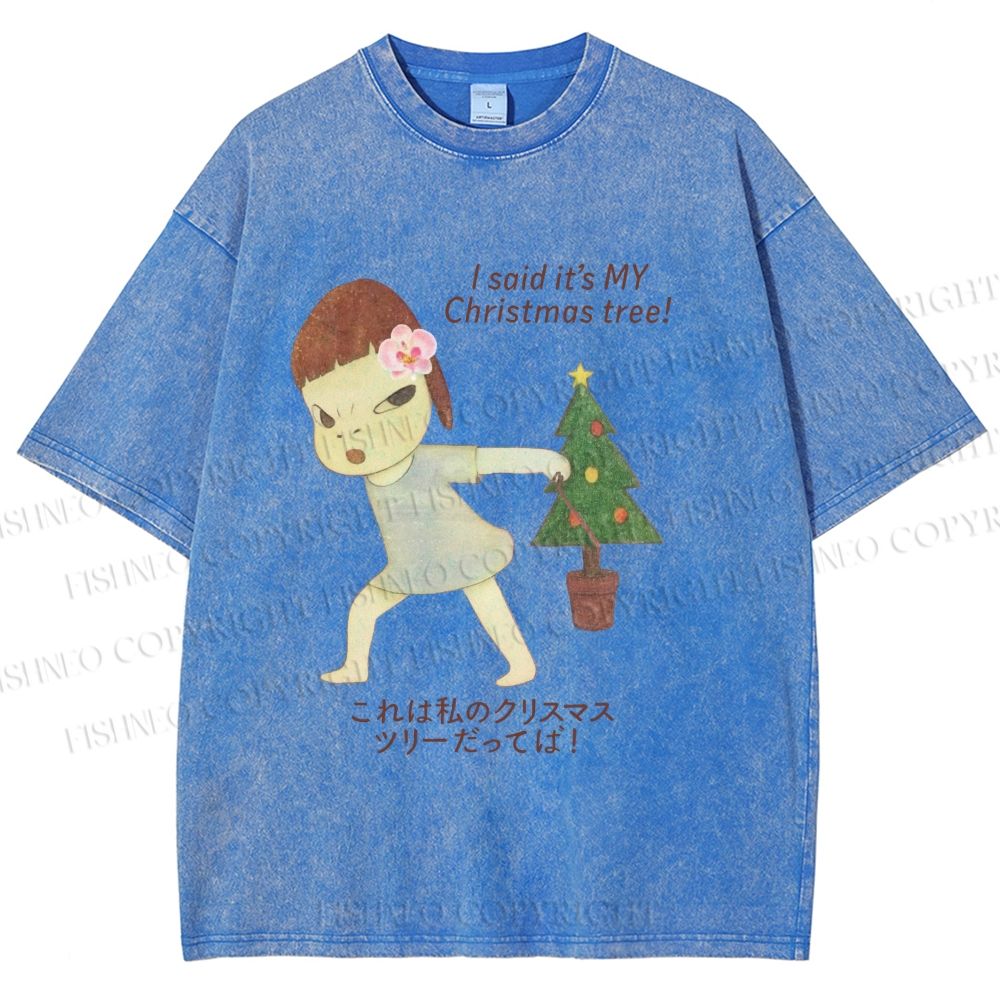 Unisex Yoshitomo Nara Christmas Tree Printed Washed Tee