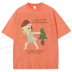 Unisex Yoshitomo Nara Christmas Tree Printed Washed Tee