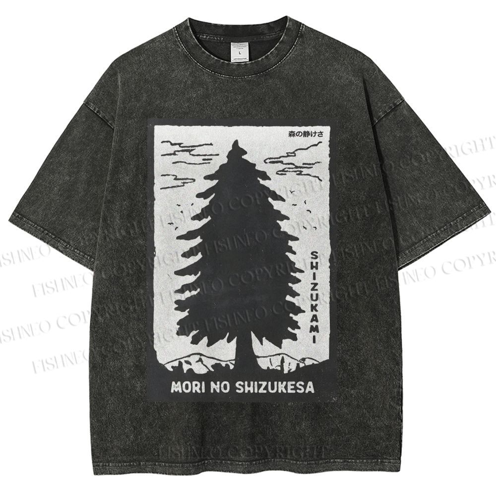 Unisex Mori No Shizukesa Tree Printed Washed Tee
