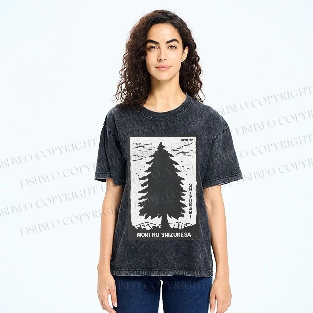 Unisex Mori No Shizukesa Tree Printed Washed Tee