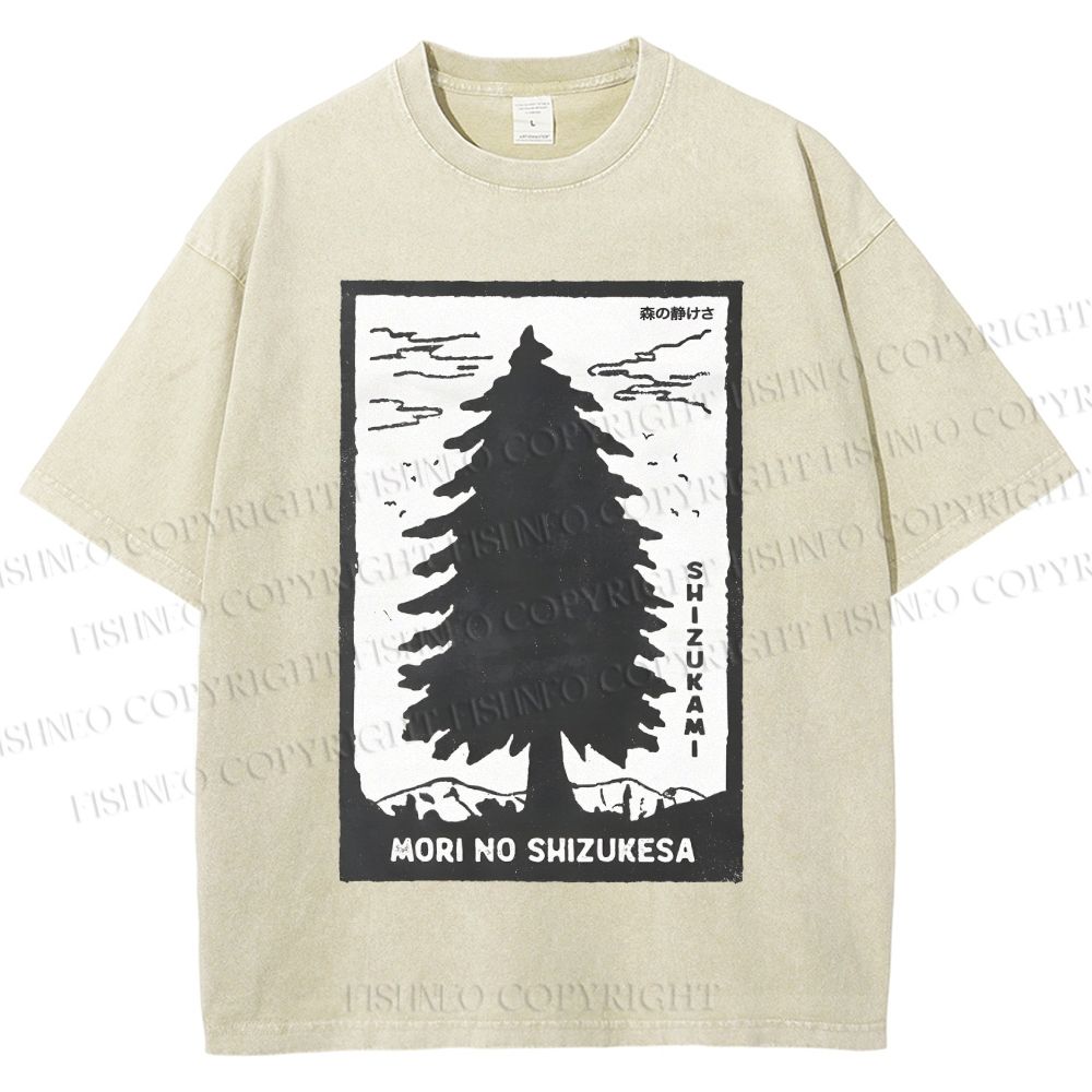 Unisex Mori No Shizukesa Tree Printed Washed Tee