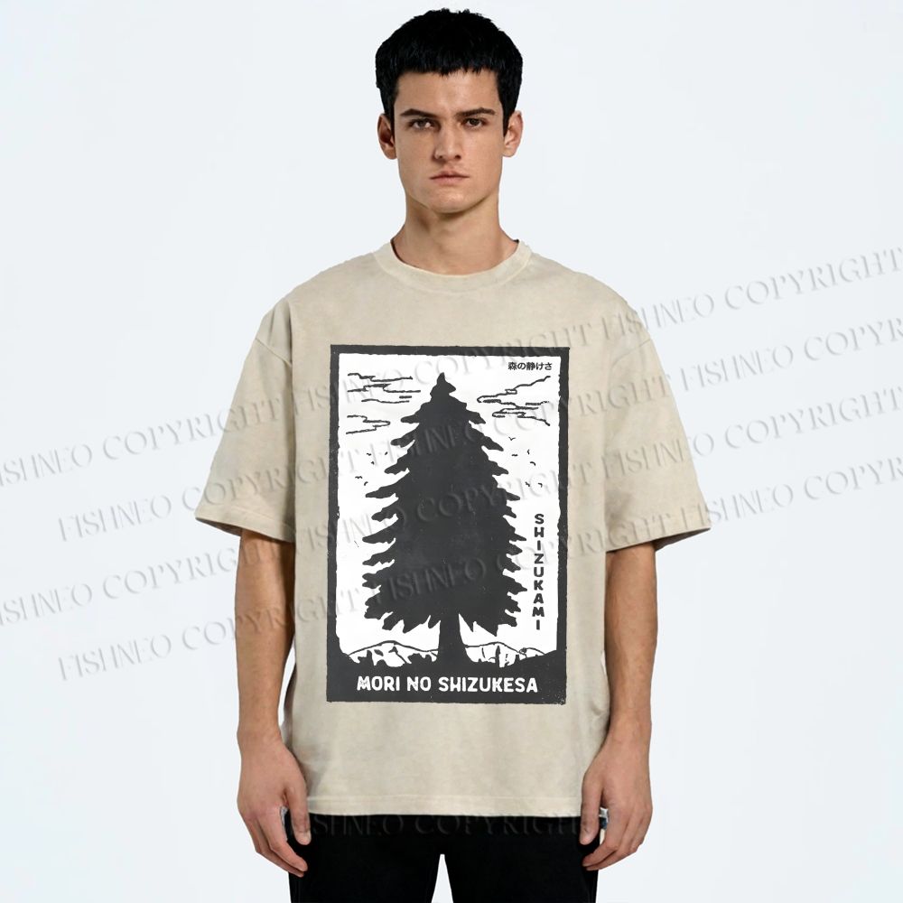 Unisex Mori No Shizukesa Tree Printed Washed Tee
