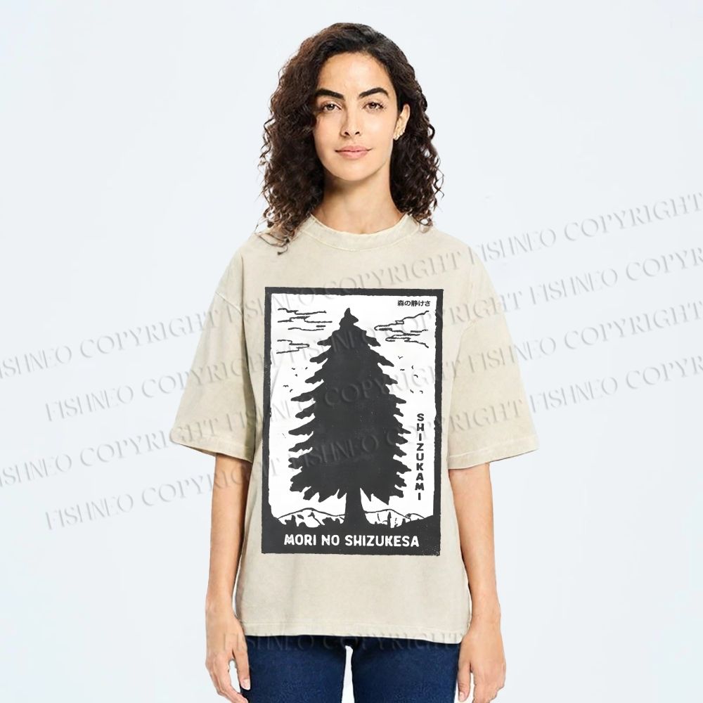 Unisex Mori No Shizukesa Tree Printed Washed Tee