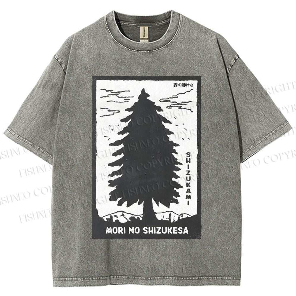 Unisex Mori No Shizukesa Tree Printed Washed Tee