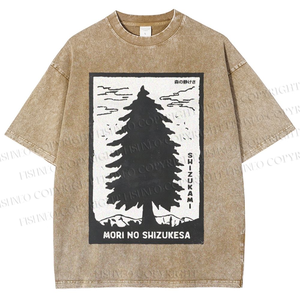 Unisex Mori No Shizukesa Tree Printed Washed Tee