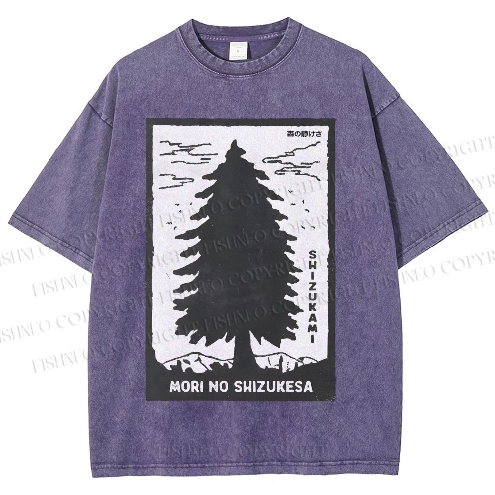 Unisex Mori No Shizukesa Tree Printed Washed Tee