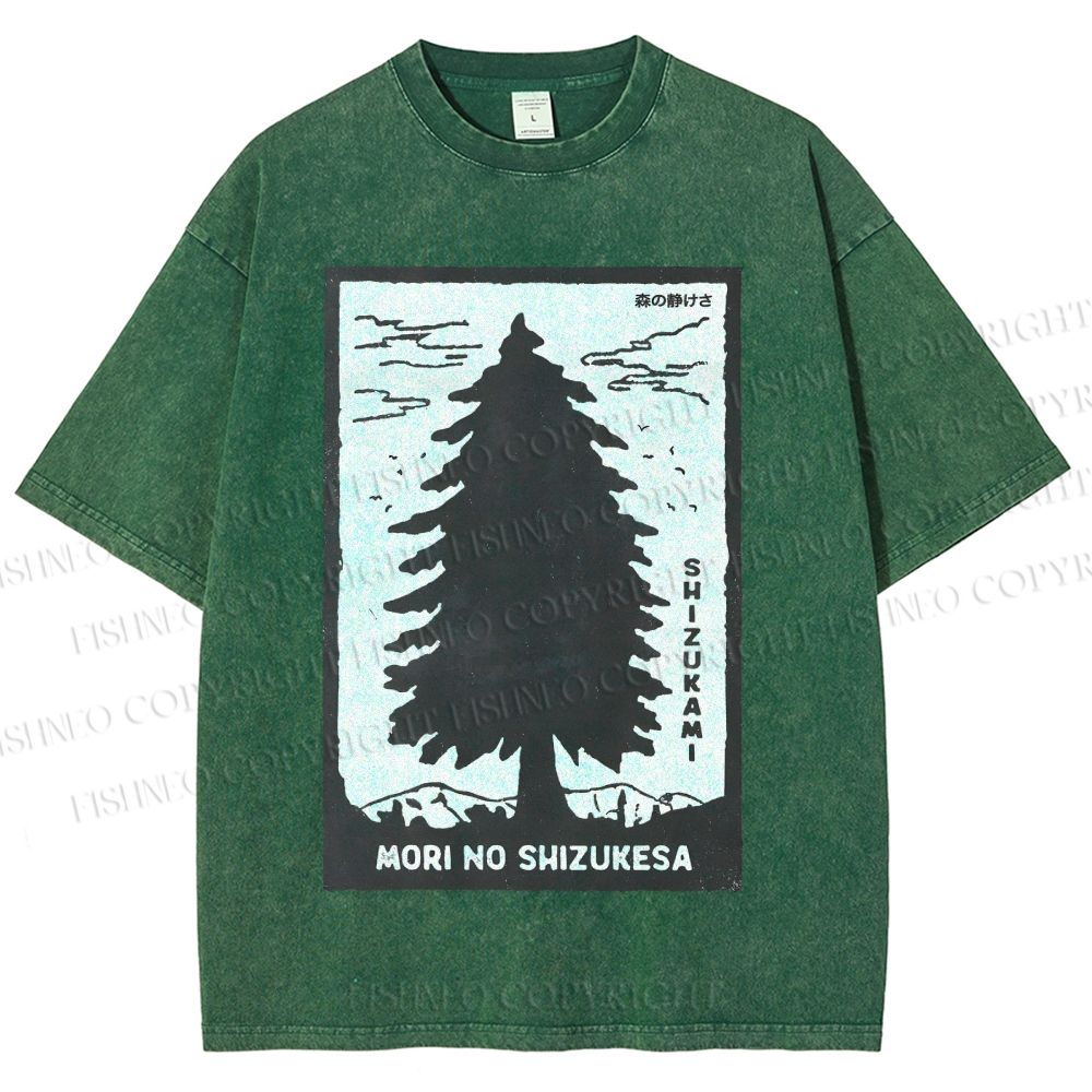 Unisex Mori No Shizukesa Tree Printed Washed Tee