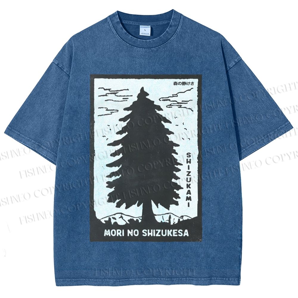 Unisex Mori No Shizukesa Tree Printed Washed Tee
