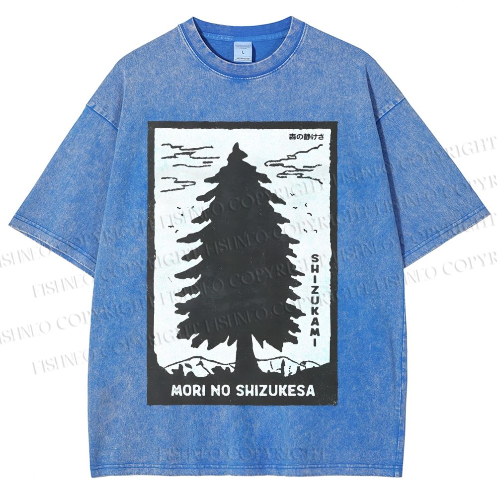 Unisex Mori No Shizukesa Tree Printed Washed Tee