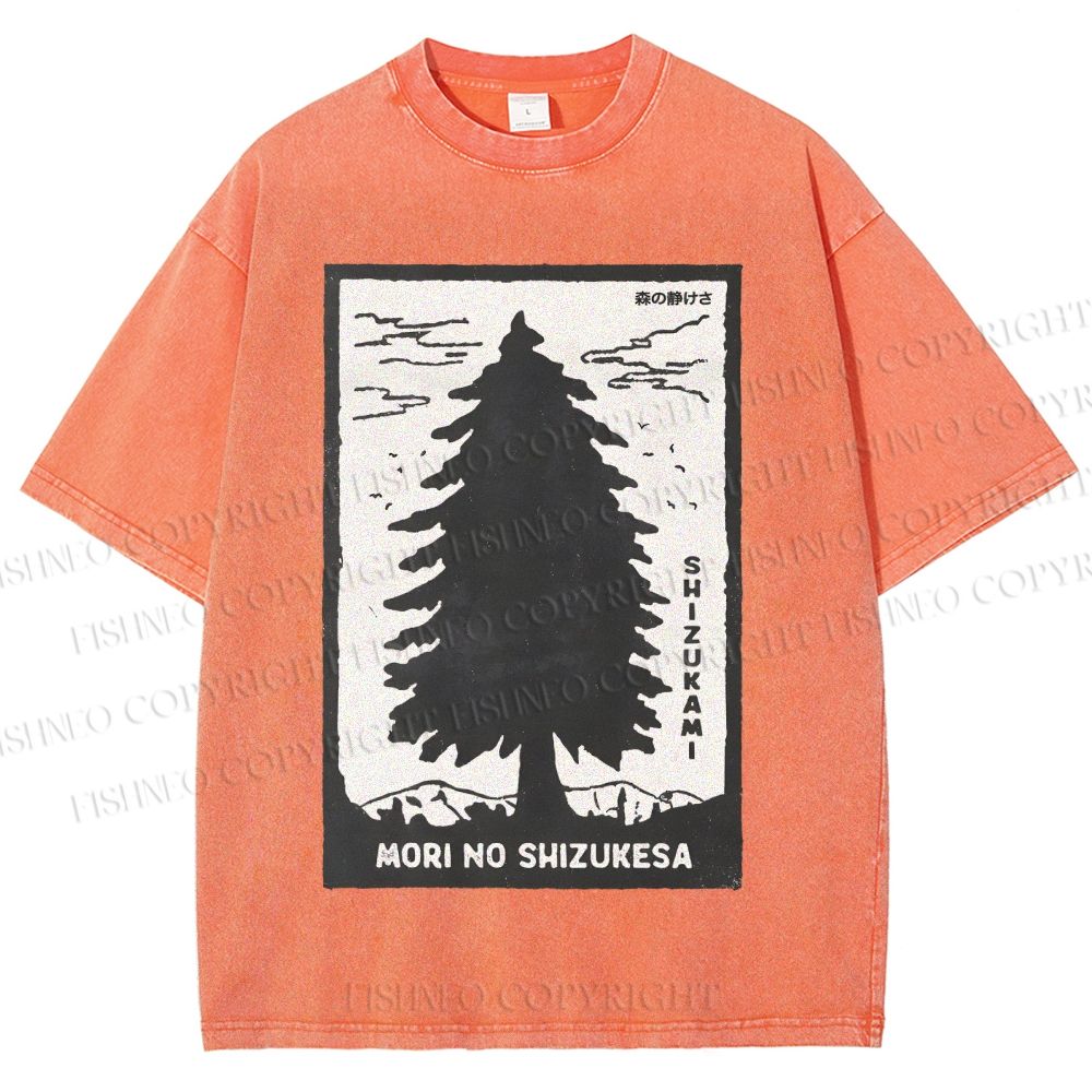 Unisex Mori No Shizukesa Tree Printed Washed Tee