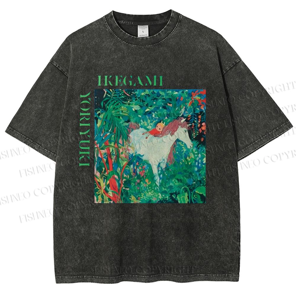 Unisex Yoriyuki Ikegami Girl Unicorn Printed Washed Tee