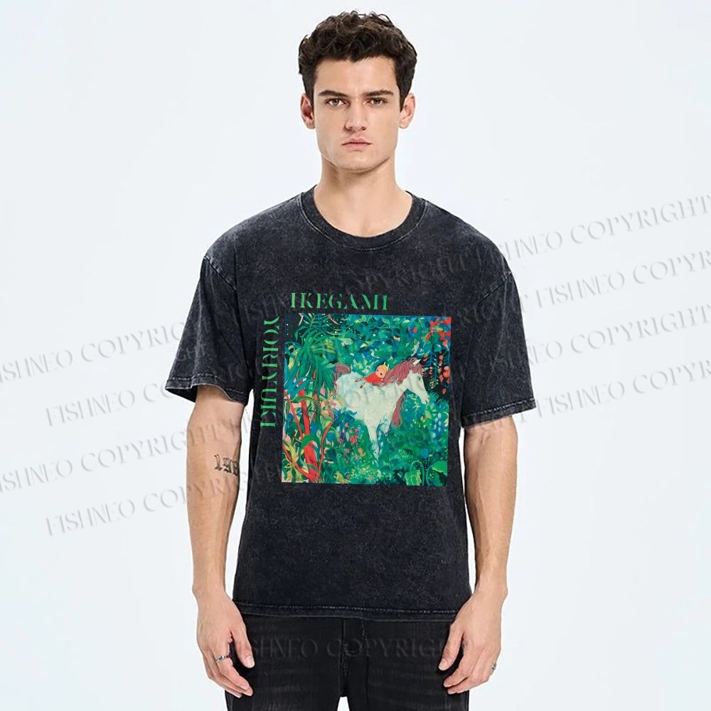 Unisex Yoriyuki Ikegami Girl Unicorn Printed Washed Tee