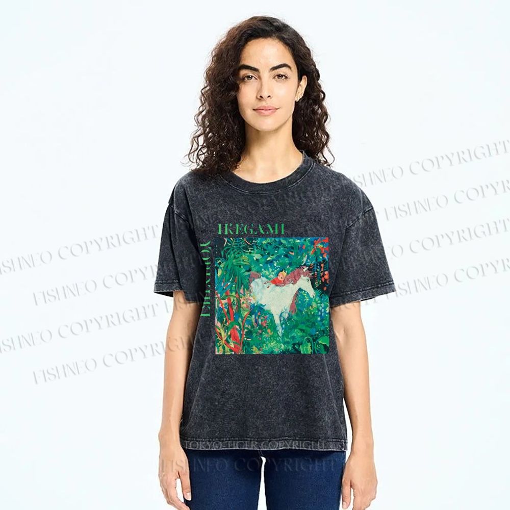 Unisex Yoriyuki Ikegami Girl Unicorn Printed Washed Tee