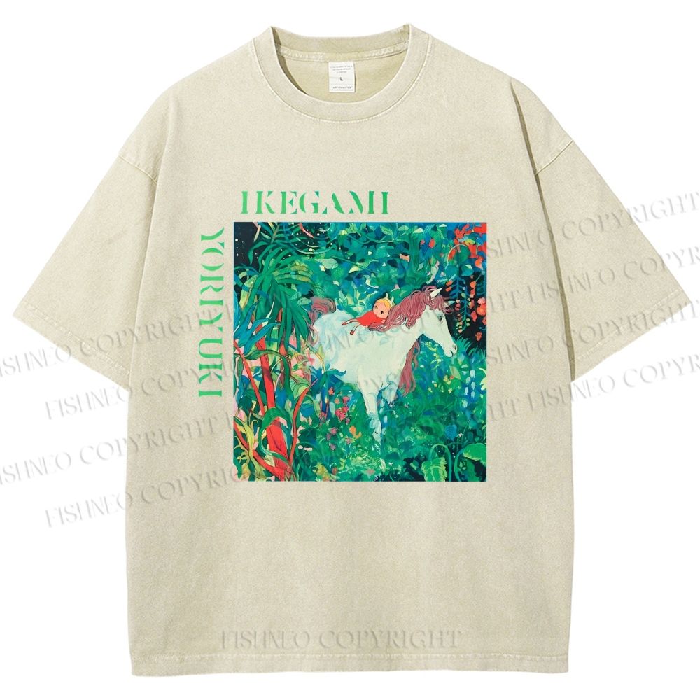 Unisex Yoriyuki Ikegami Girl Unicorn Printed Washed Tee