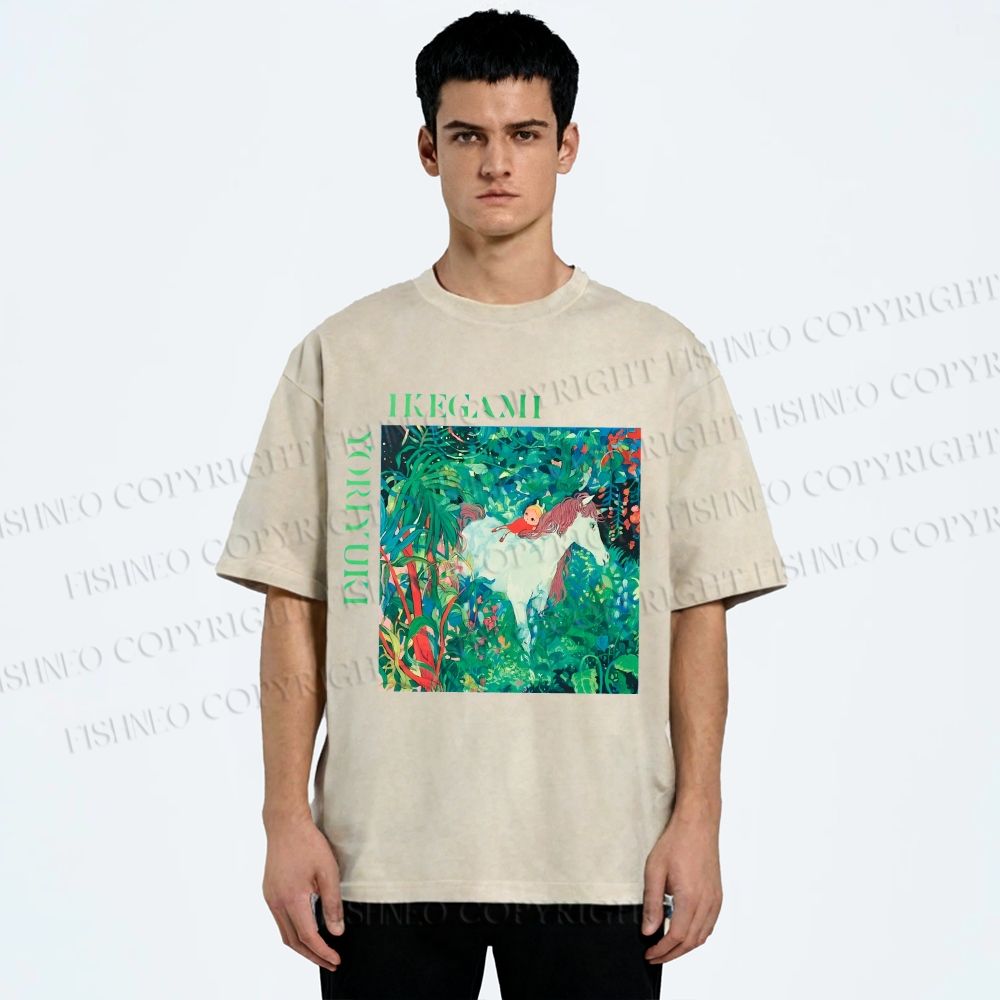 Unisex Yoriyuki Ikegami Girl Unicorn Printed Washed Tee