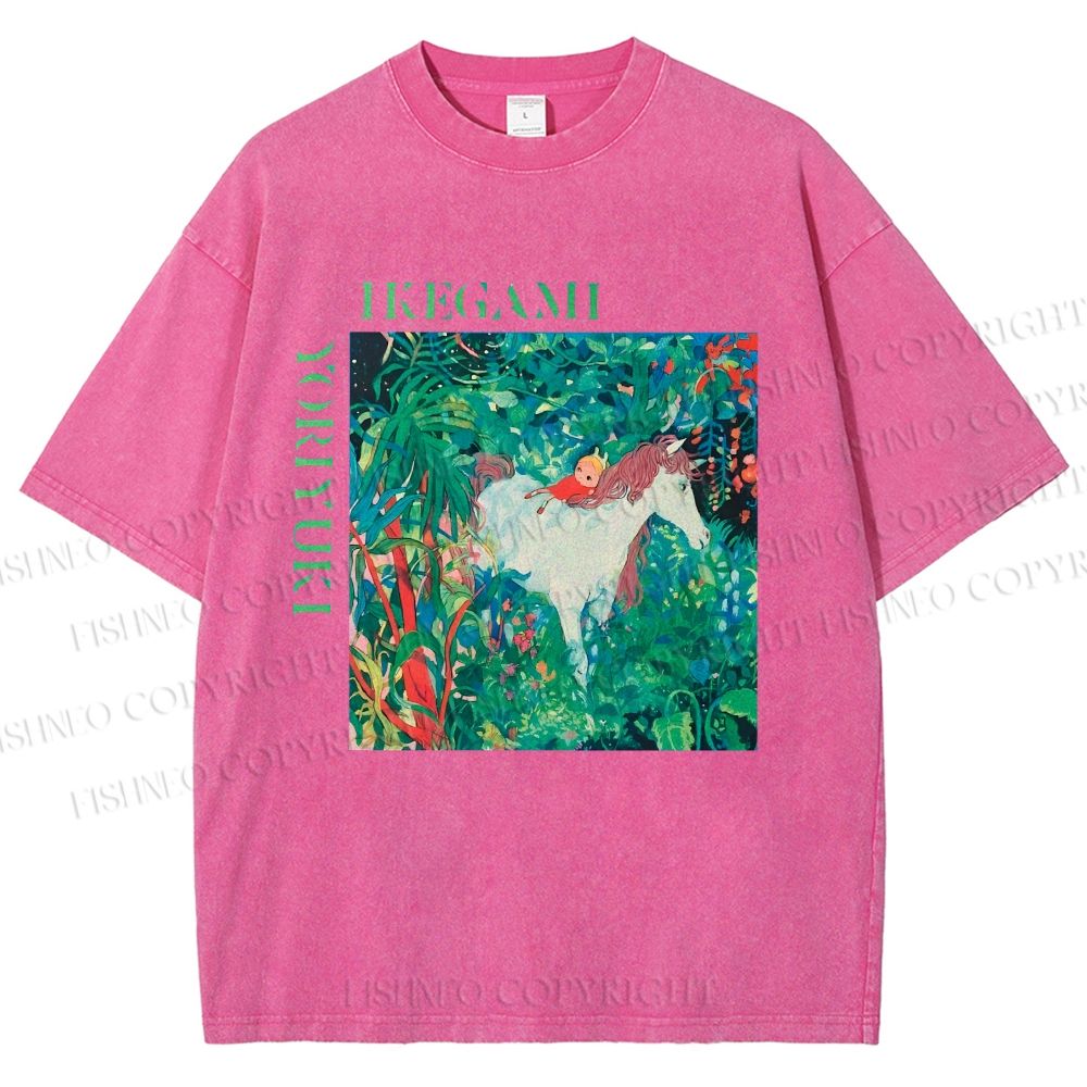 Unisex Yoriyuki Ikegami Girl Unicorn Printed Washed Tee