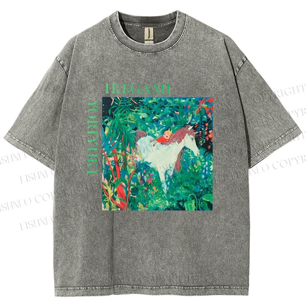 Unisex Yoriyuki Ikegami Girl Unicorn Printed Washed Tee
