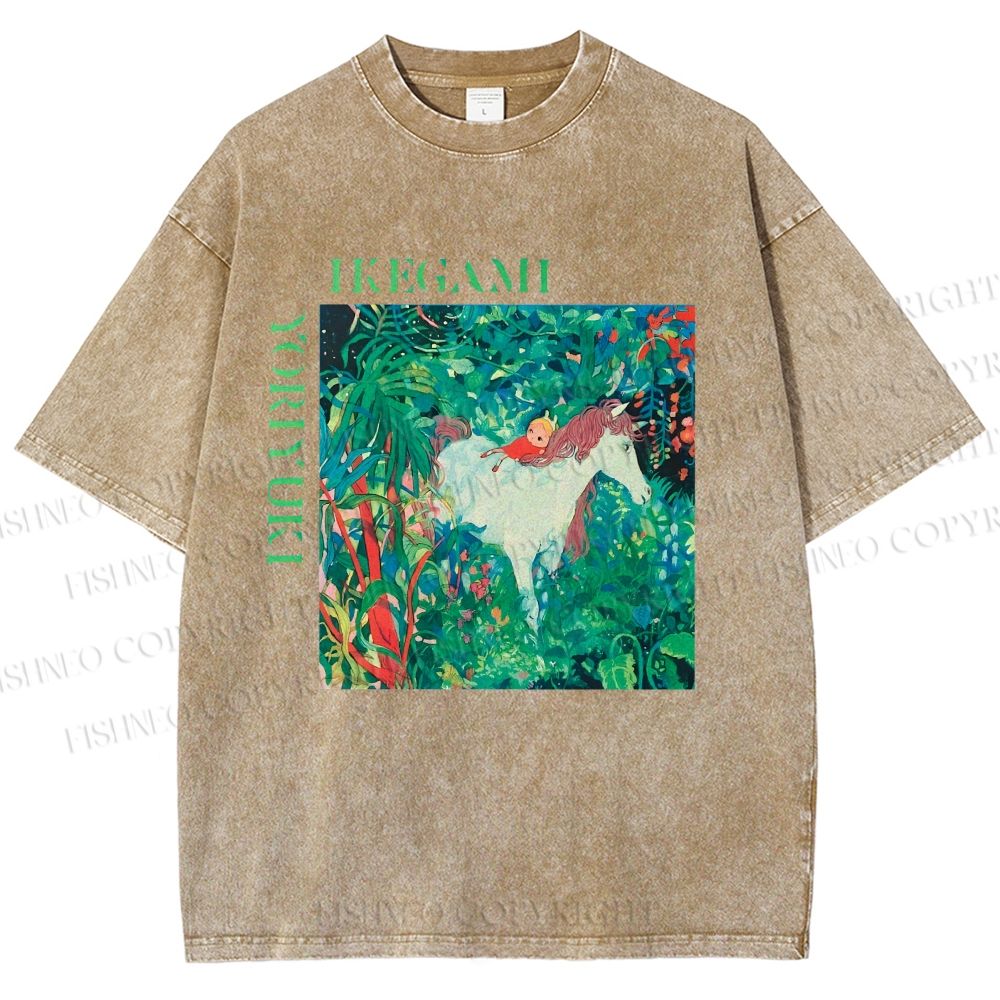 Unisex Yoriyuki Ikegami Girl Unicorn Printed Washed Tee