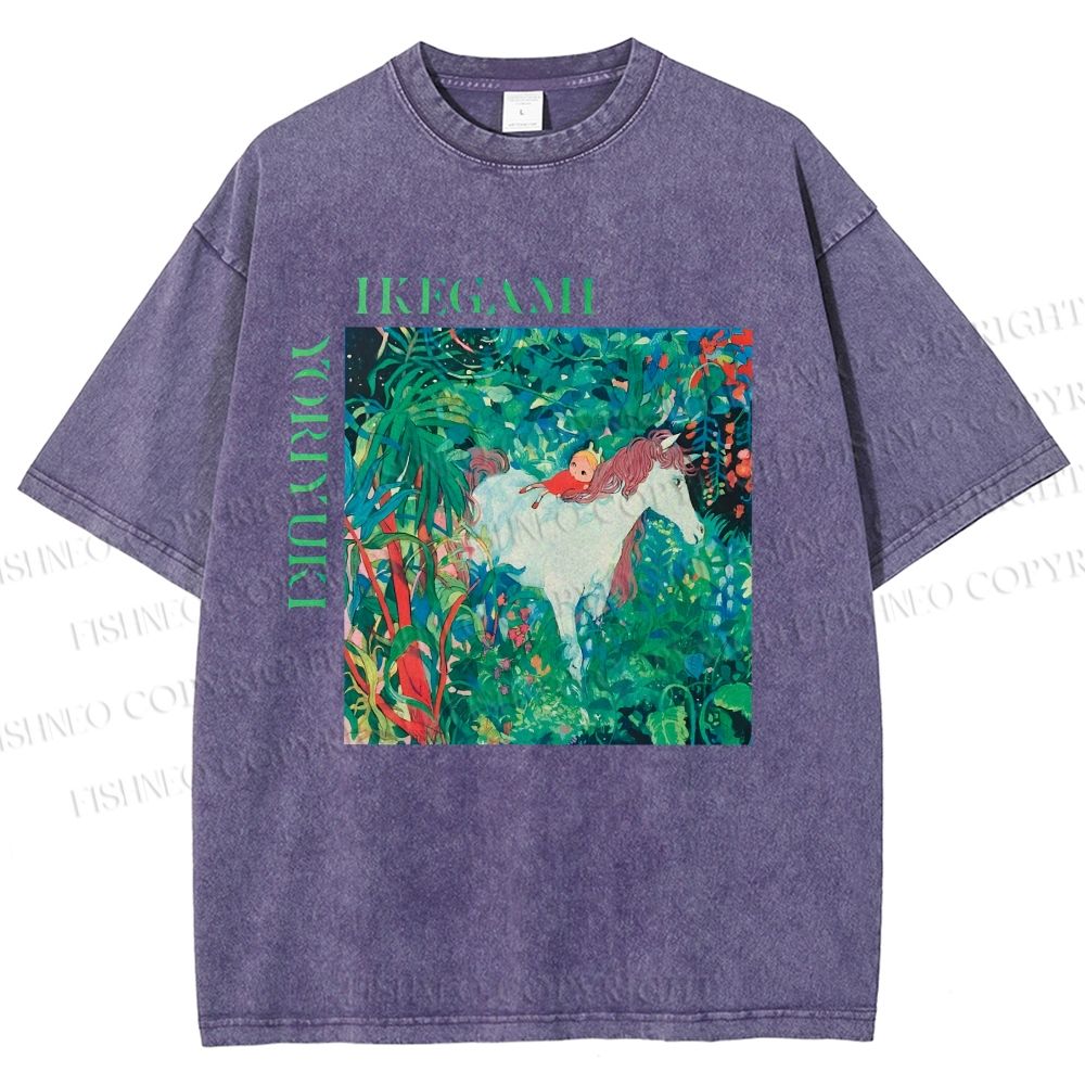 Unisex Yoriyuki Ikegami Girl Unicorn Printed Washed Tee