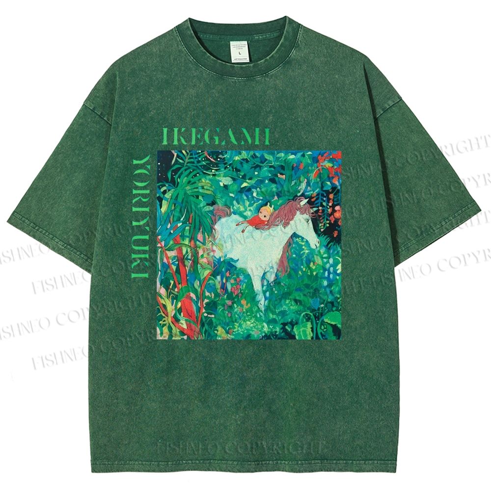 Unisex Yoriyuki Ikegami Girl Unicorn Printed Washed Tee