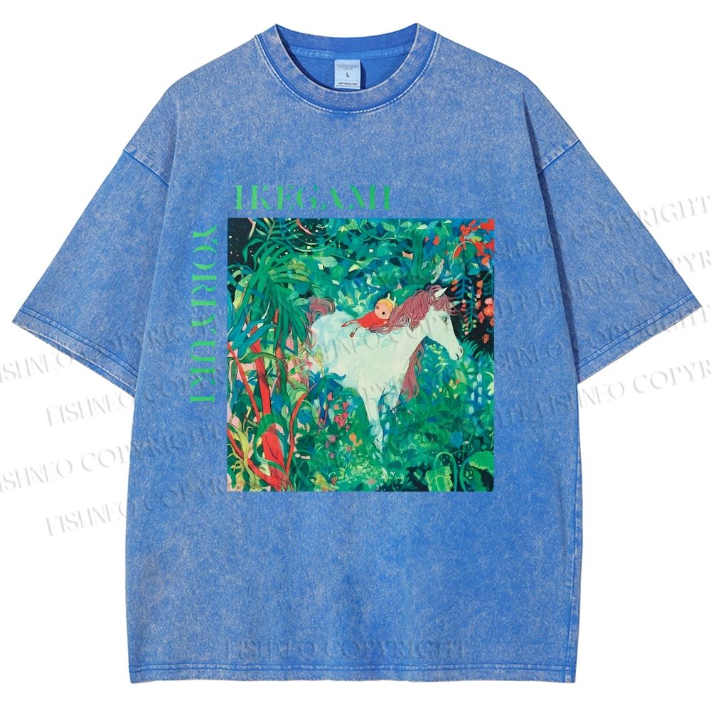 Unisex Yoriyuki Ikegami Girl Unicorn Printed Washed Tee