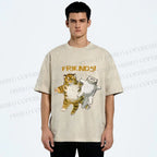 Unisex Funny Tiger Cat Be Friends Printed Washed Tee