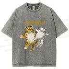 Unisex Funny Tiger Cat Be Friends Printed Washed Tee