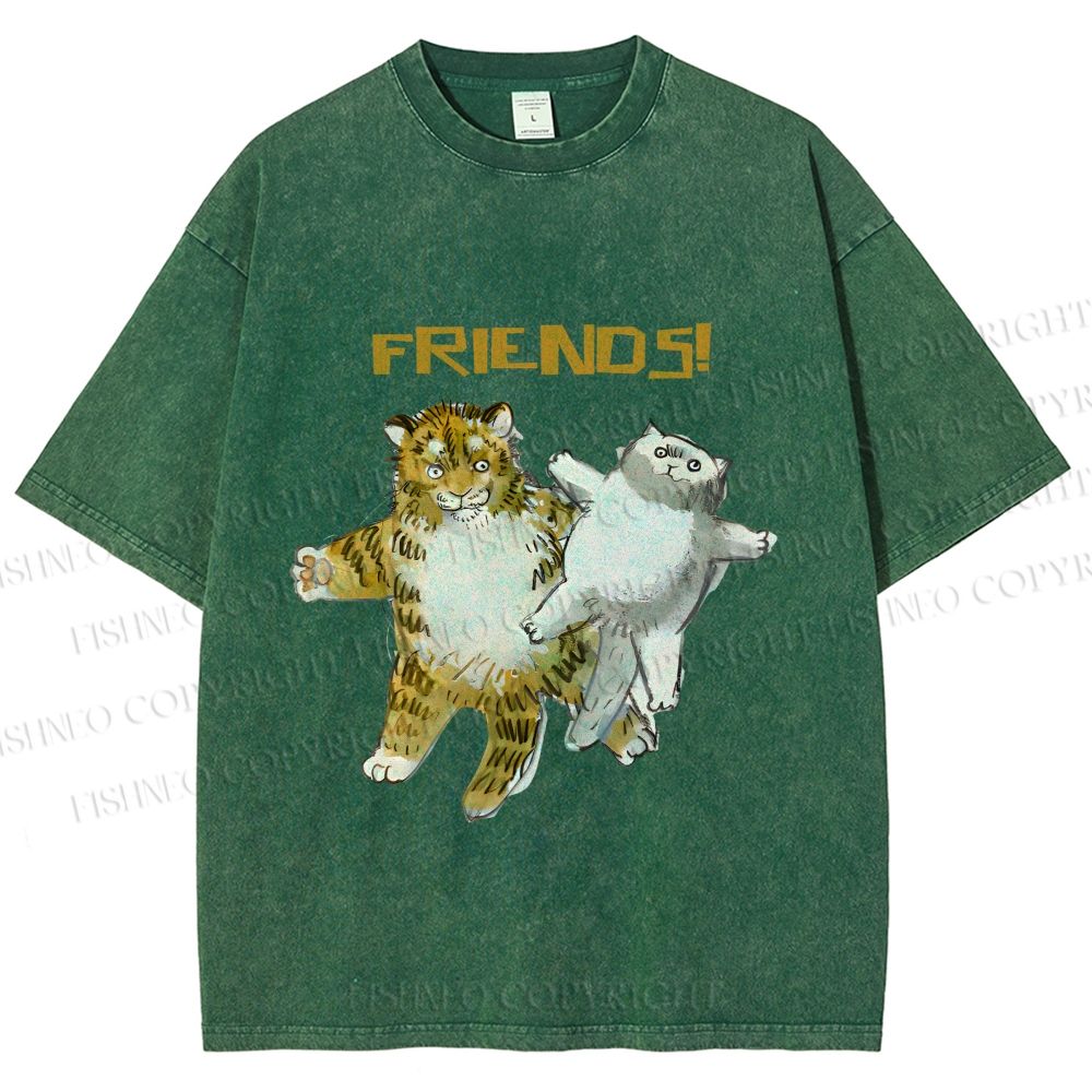 Unisex Funny Tiger Cat Be Friends Printed Washed Tee