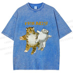 Unisex Funny Tiger Cat Be Friends Printed Washed Tee