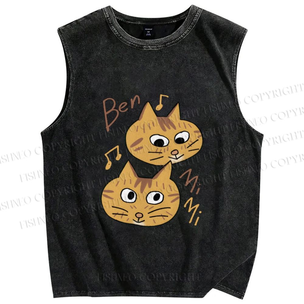 Unisex Cats Singing Printed Washed Tank Top