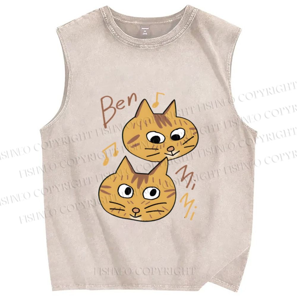 Unisex Cats Singing Printed Washed Tank Top