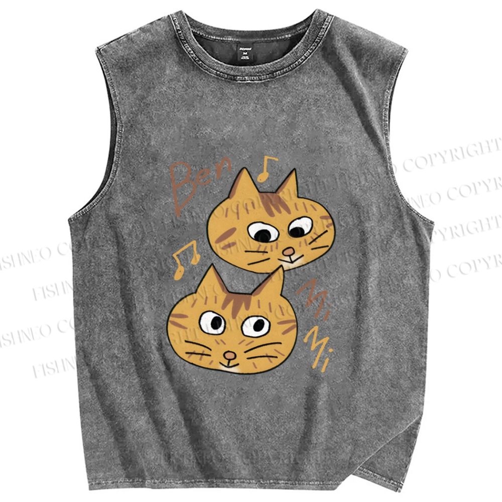 Unisex Cats Singing Printed Washed Tank Top