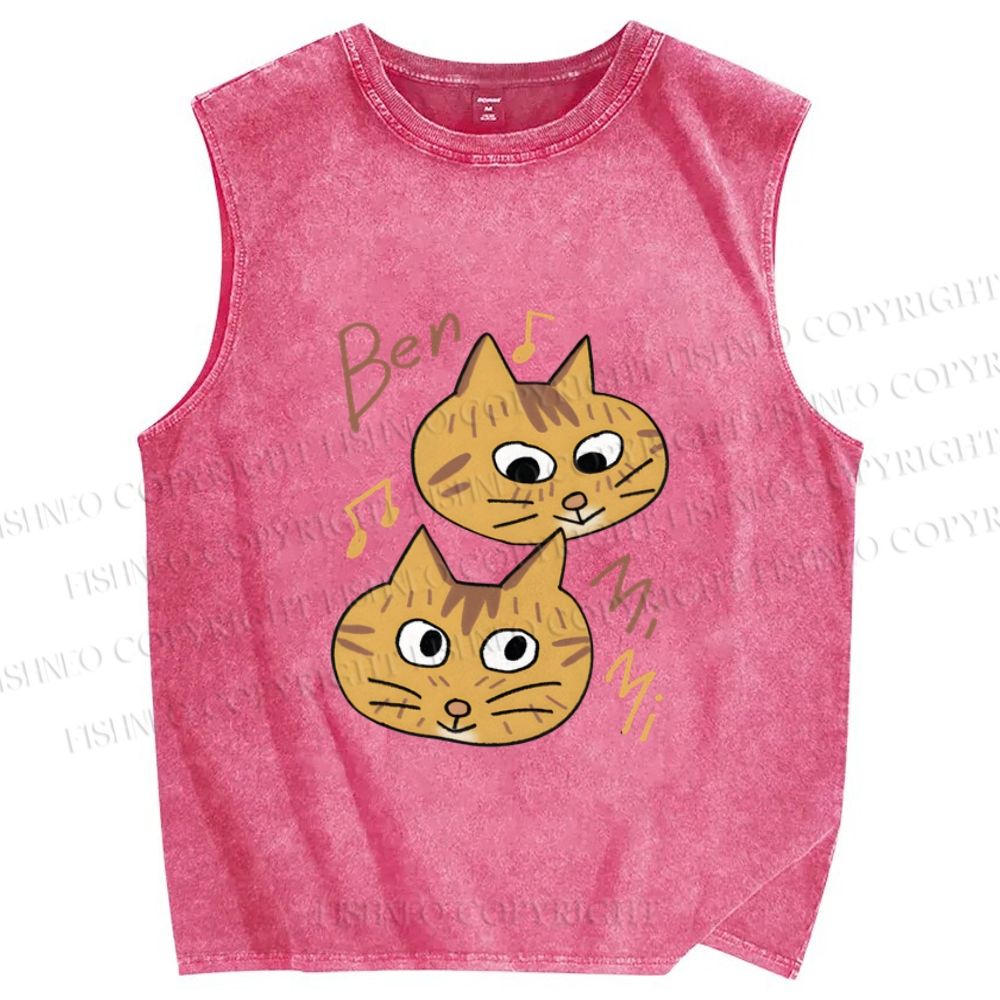 Unisex Cats Singing Printed Washed Tank Top