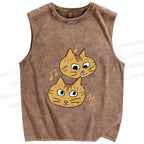Unisex Cats Singing Printed Washed Tank Top
